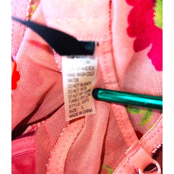 Vintage-Inspired Sheer Floral Pink Mesh Camisole Top  Lace Trim & Padded Cups L - Picture 3 of 3